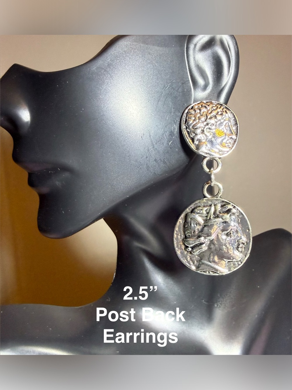 Vintage-Inspired Gold Tone Double Coin Drop Earrings
